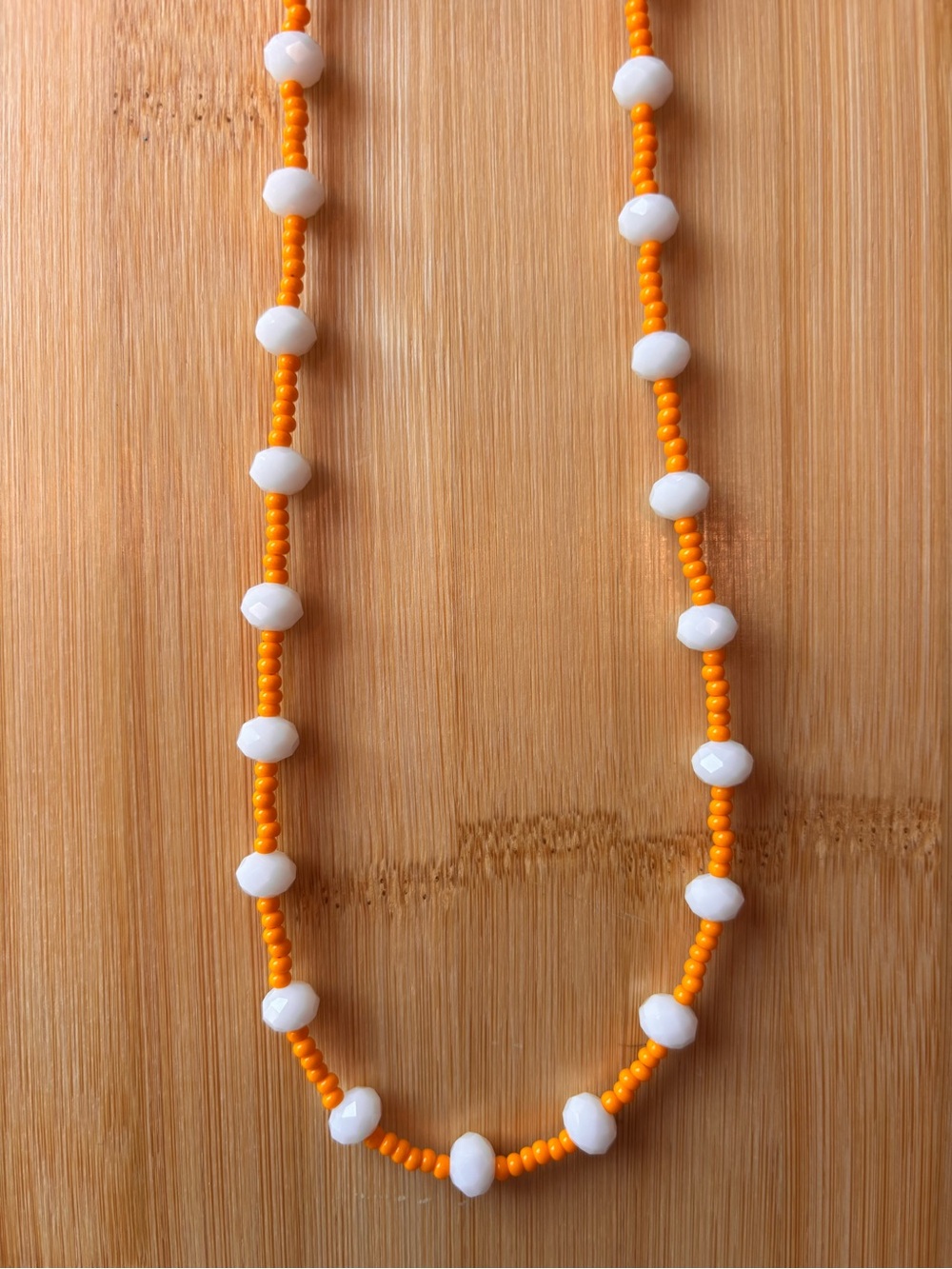 Orange and White Beaded Necklace — Classic Seed Bead Design